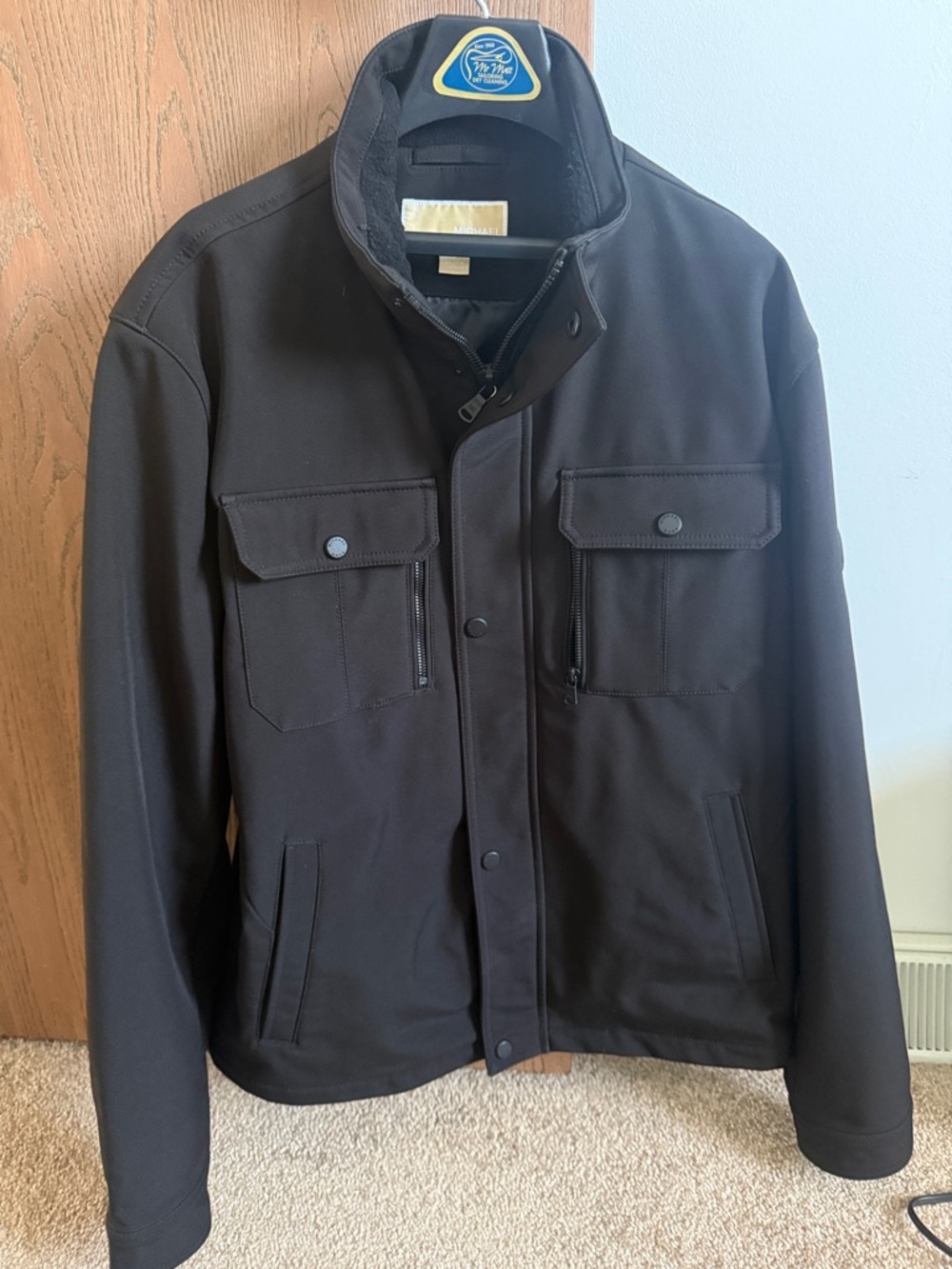 Michael Kors Men's Black Jacket with Snapped Chest Pockets